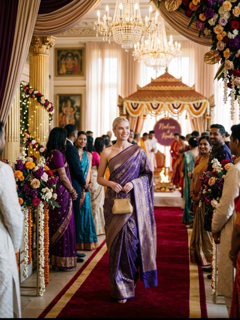 Premade Lavish Purple and Gold Woven Silk ready to wear Saree with Matching Blou